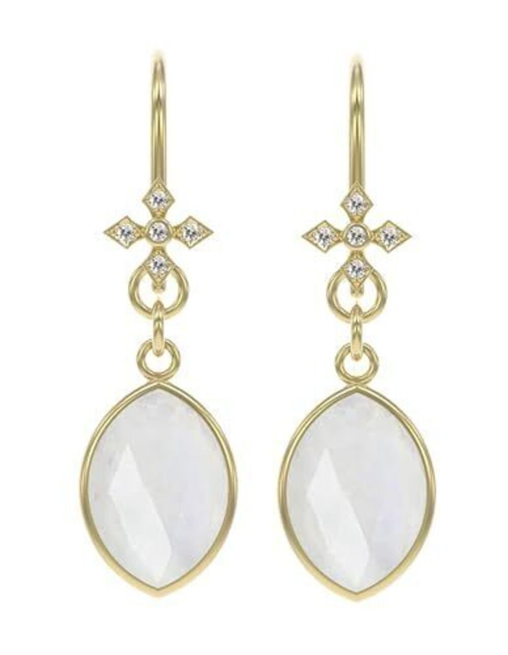 8755 Moonstone Earrings in Marquise Shape - 18K Gold Vermeil, Certified 925